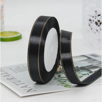 25yards|2.5cm High Quality Double Face Satin Gold Edge Satin Ribbon Gift Packaging Ribbon