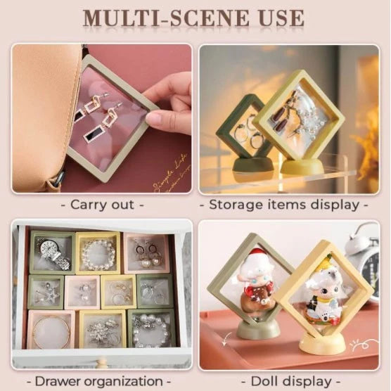 Floating Frame 3D Display Jewelry Box Suspension Storage PE Film Antioxidation Organizer