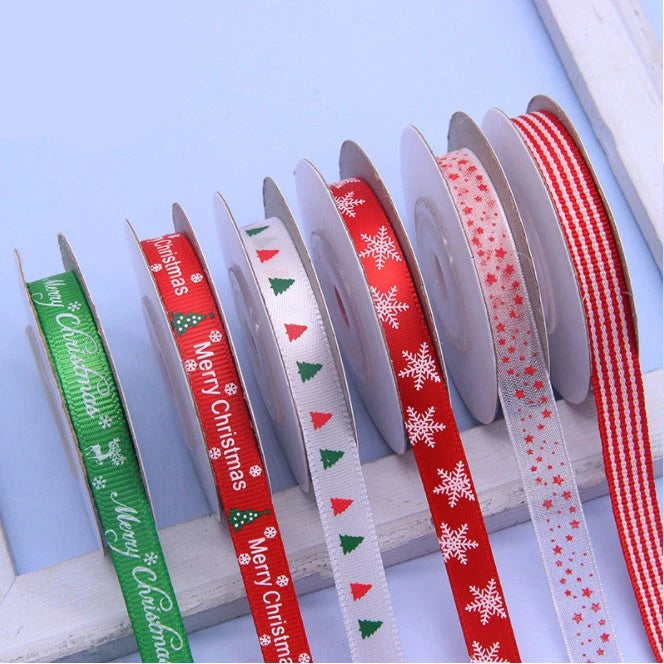 5.4/25Yards DIY Jacquard Christmas Silk Ribbon 1cm Scrapbook Wrapping Xmas Decorations Supplies