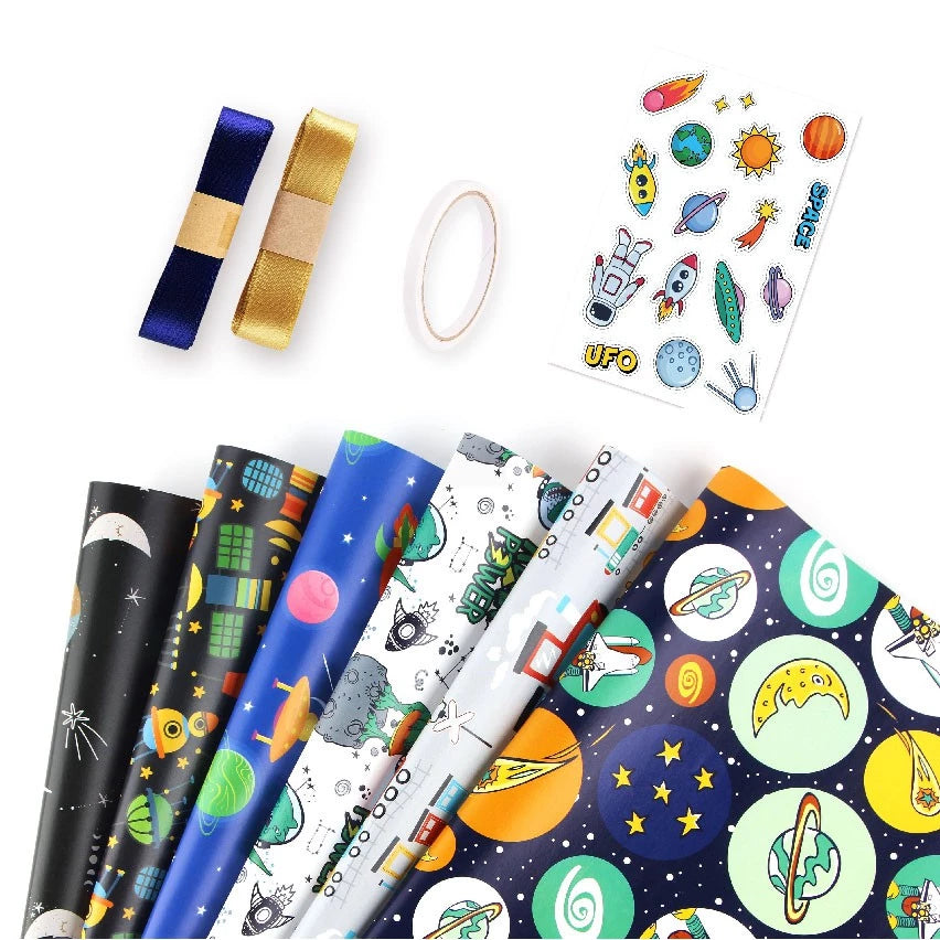 Gift Wrapping Paper 6 Pcs, Kraft Paper 70X50CM ,with Jute String and Tag/Sticker