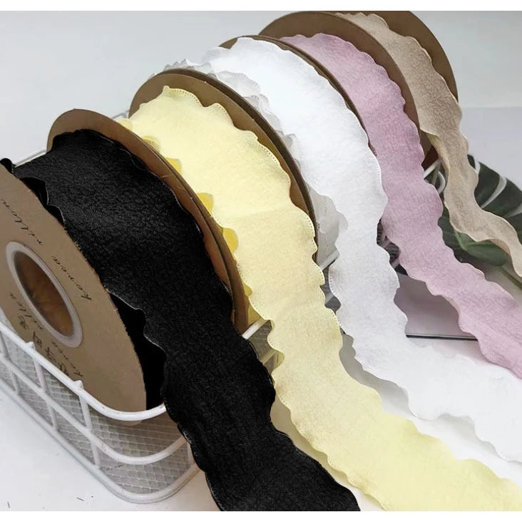 (4cmx9m) 1ROLL Wrinkled Lace Ribbon Packaging Ribbon Gift Box Diy Material Bow Ribbon