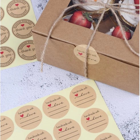 (20 Sheets) Handmade stickers Thankyou / Hand Made Sticker Round, Rectangle