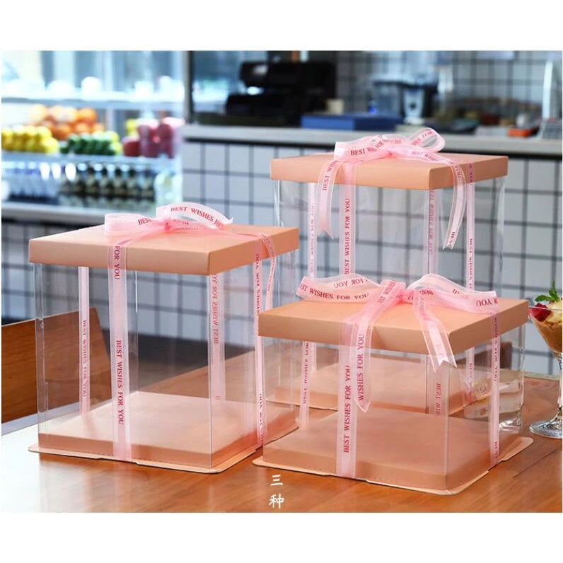 5pcs/set SQUARE Transparent birthday cake box square clear cake box (4/6/8/10/12 inch)
