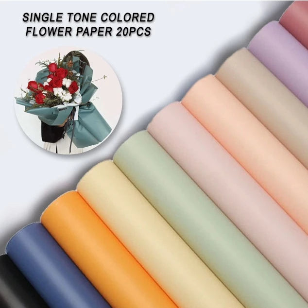 20pcs | SINGLE TONE Colored Waterproof Flower Wrapping Paper Matte Bouquet Wrapper