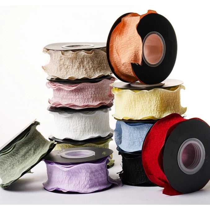 (4cmx9m) 1ROLL Wrinkled Lace Ribbon Packaging Ribbon Gift Box Diy Material Bow Ribbon