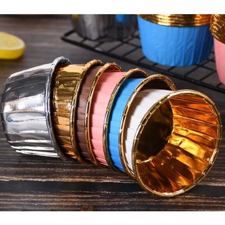 50pcs | Colorful Aluminum Foil Cupcake Liner Paper Cups Baking Muffin Liner