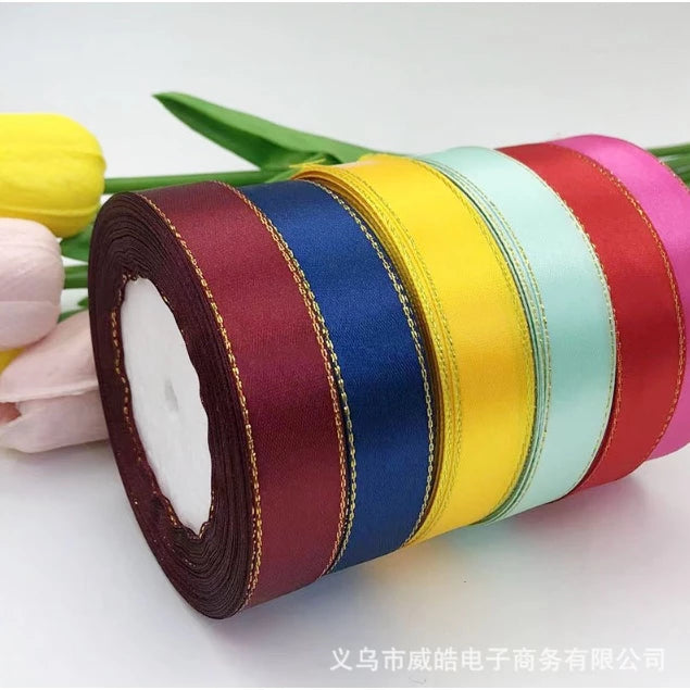 25 Yards/ 2cm High Quality Gold Edge Satin Ribbons Gift Christmas Decoration Packaging