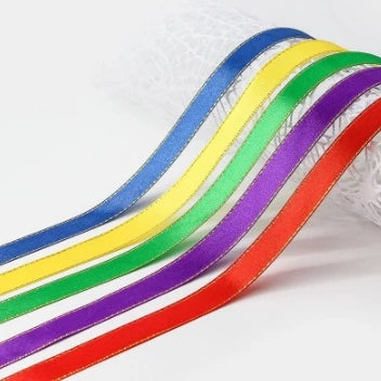 25yards|2.5cm High Quality Double Face Satin Gold Edge Satin Ribbon Gift Packaging Ribbon