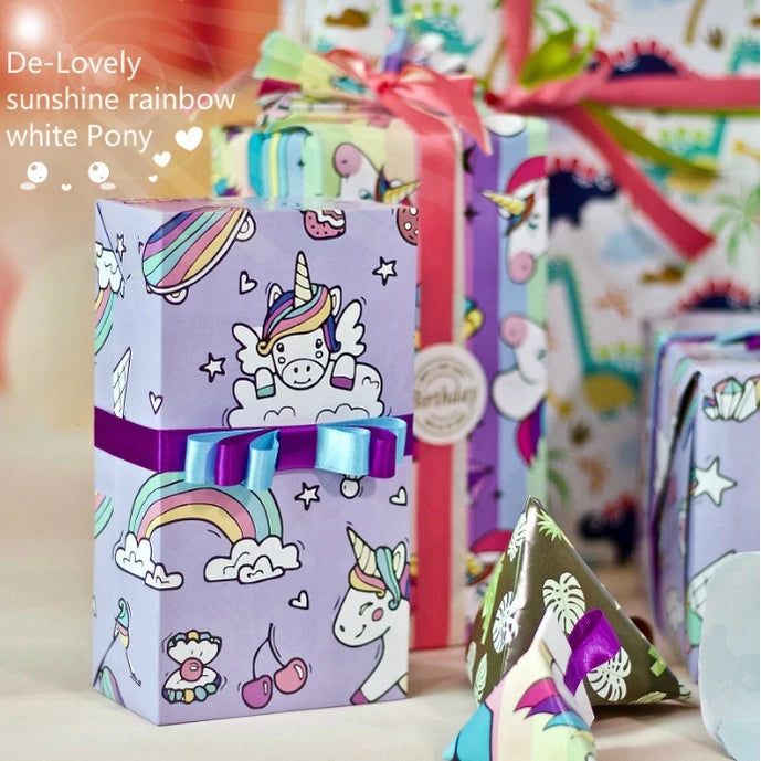 (5pcs) Glossy coated Tropical Rainforest Dinosaur Unicorn Flamingo Gift-Wrapping paper