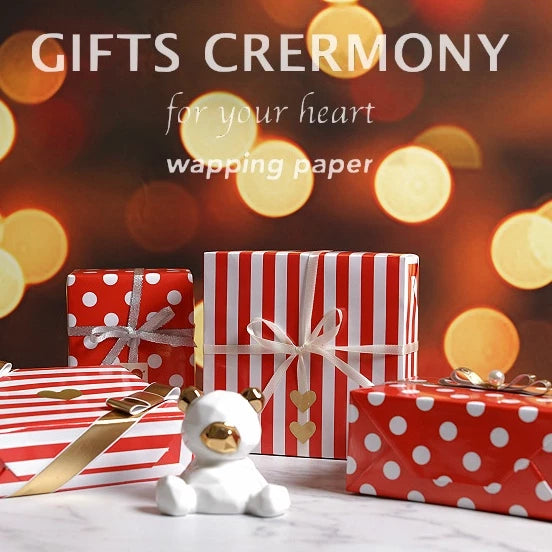 (5pcs) Glossy coated paper red polka dot striped peach heart Bright film wrapping paper