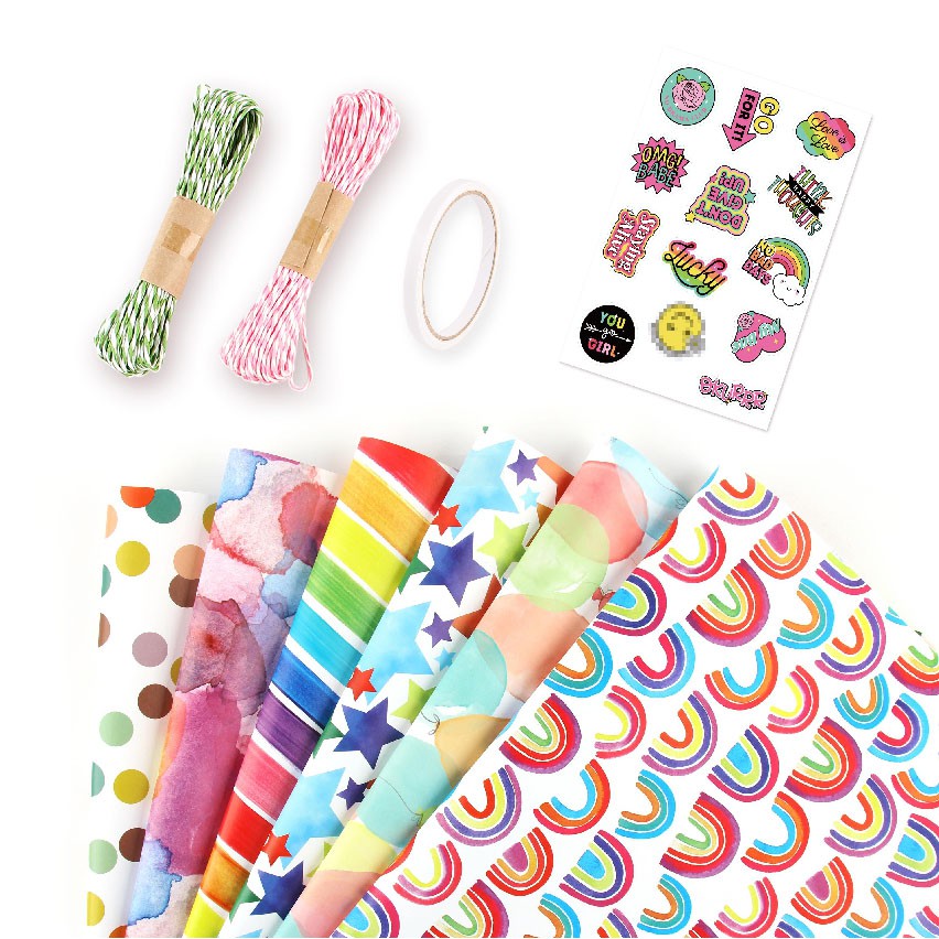 Gift Wrapping Paper 6 Pcs, Kraft Paper 70X50CM ,with Jute String and Tag/Sticker