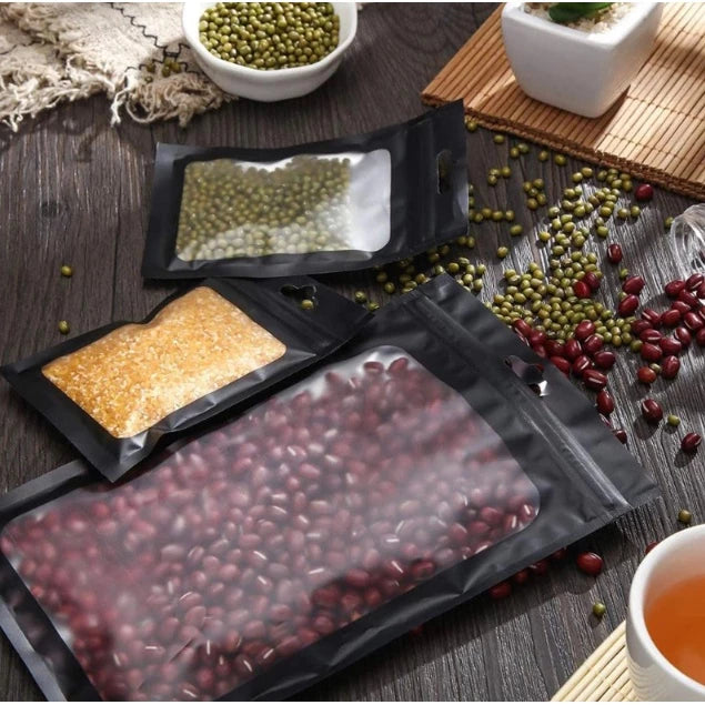 50Pcs/Pack BLACK Matte Zip lock Plastic Bag Aluminum Foil Food Pouch Small Waterproof