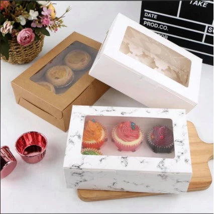 Cupcake/Muffin/Pastry WHITE/BROWN Box NO HANDLE/ WITH INNER Packaging case(2, 4, 6, 12 holes)