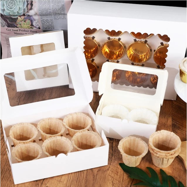 Cupcake/Muffin/Pastry WHITE/BROWN Box NO HANDLE/ WITH INNER Packaging case(2, 4, 6, 12 holes)