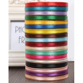 (25 Yards/roll) 6mm Gold Edge Ribbon Satin Ribbons Gift Packing Christmas Ribbons Wedding Party Deco