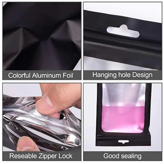 50Pcs/Pack BLACK Matte Zip lock Plastic Bag Aluminum Foil Food Pouch Small Waterproof