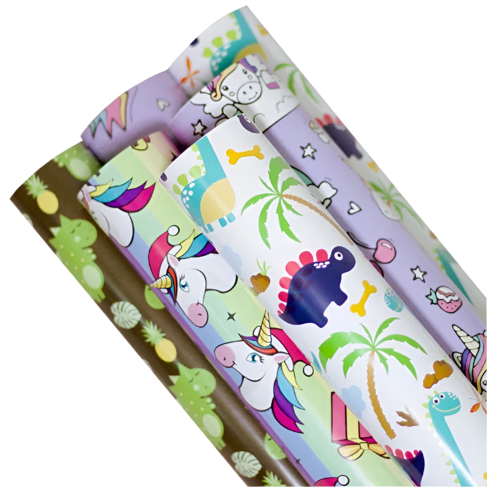 (5pcs) Glossy coated Tropical Rainforest Dinosaur Unicorn Flamingo Gift-Wrapping paper