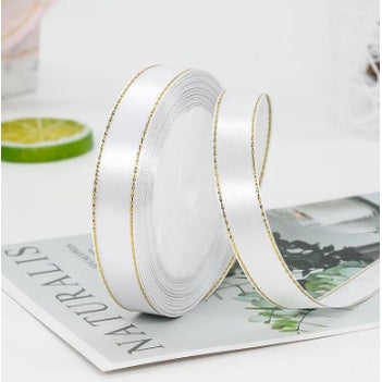 25yards|2.5cm High Quality Double Face Satin Gold Edge Satin Ribbon Gift Packaging Ribbon