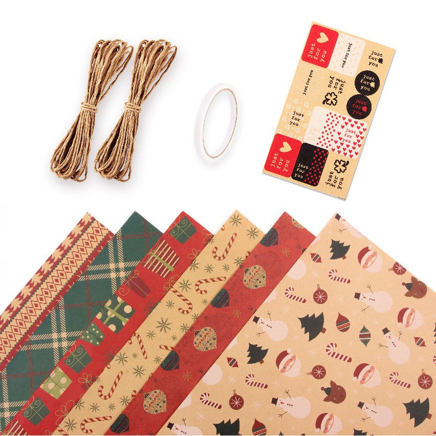 Gift Wrapping Paper 6 Pcs, Kraft Paper 70X50CM ,with Jute String and Tag/Sticker