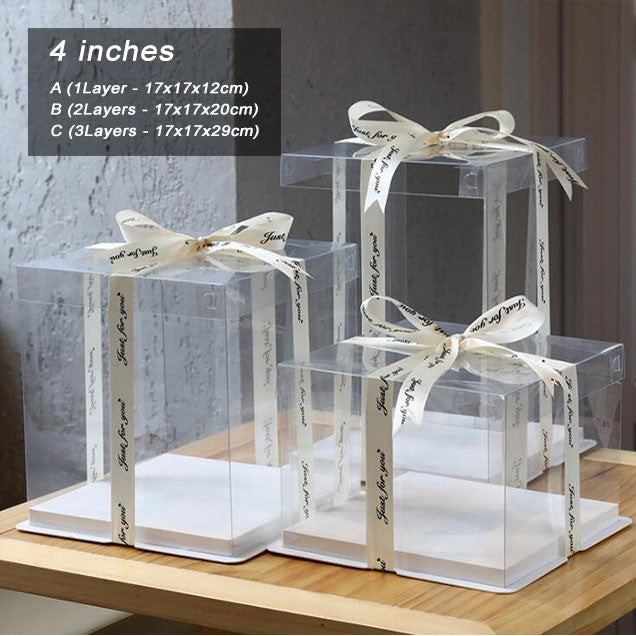 5pcs/set SQUARE Transparent birthday cake box square clear cake box (4/6/8/10/12 inch)