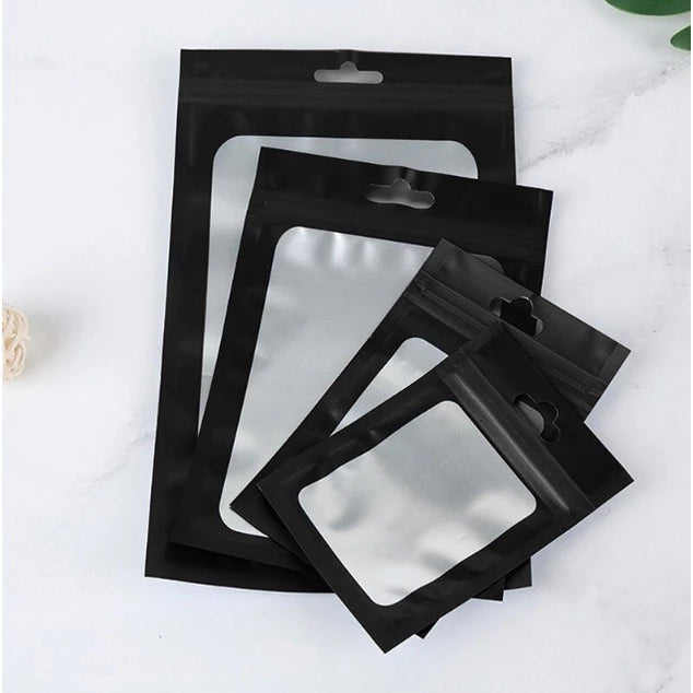 50Pcs/Pack BLACK Matte Zip lock Plastic Bag Aluminum Foil Food Pouch Small Waterproof