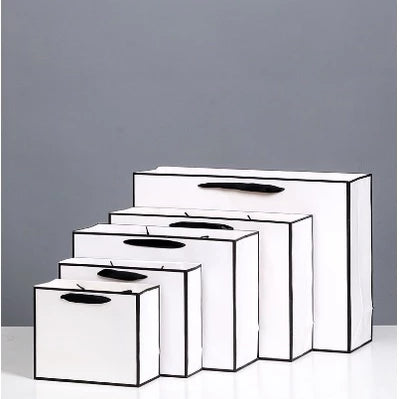 1Pc White Paper Bag W/ Black Border Gift Craft Paper Gift Plain Rope Handle Hand bag
