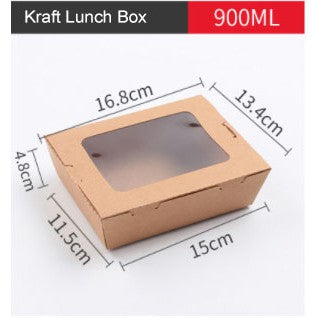 Single-Window Kraft Paper Lunch Box Disposable Takeaway Food Packaging 25pcs