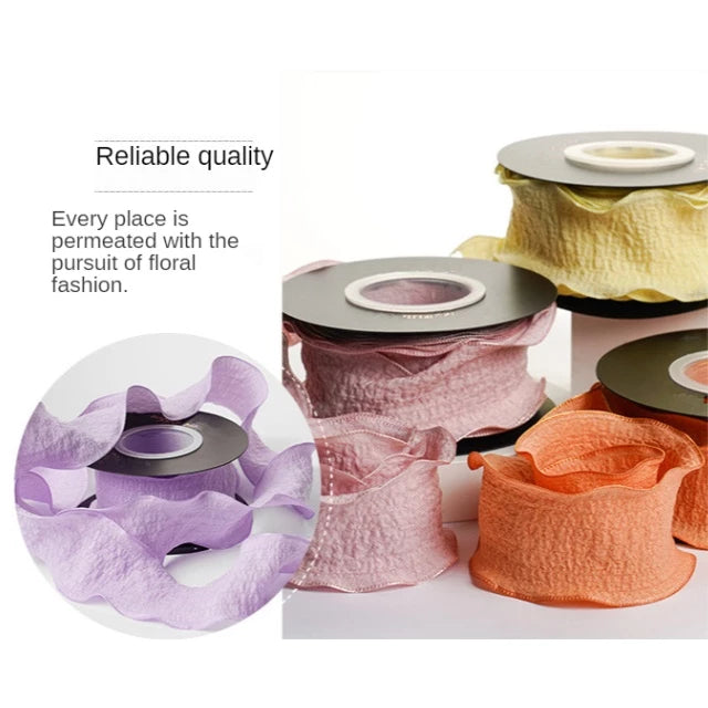 (4cmx9m) 1ROLL Wrinkled Lace Ribbon Packaging Ribbon Gift Box Diy Material Bow Ribbon