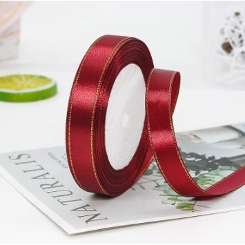 25yards|2.5cm High Quality Double Face Satin Gold Edge Satin Ribbon Gift Packaging Ribbon