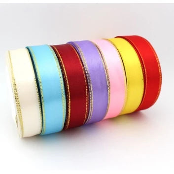 25yards|2.5cm High Quality Double Face Satin Gold Edge Satin Ribbon Gift Packaging Ribbon