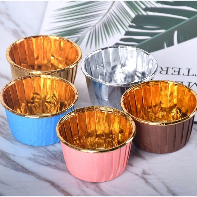50pcs | Colorful Aluminum Foil Cupcake Liner Paper Cups Baking Muffin Liner