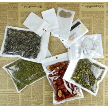 100 pcs | White Flat Pouch Ziplock Cosmetic Packaging Jewelry Clothes, Resealable