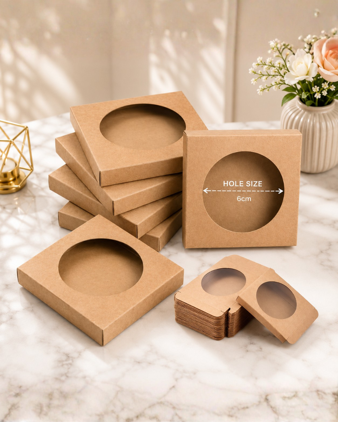 50pcs Kraft Paper Coaster Packaging Box 10×10×1cm | Square Gift Box for Coasters, Crafts, Souvenirs
