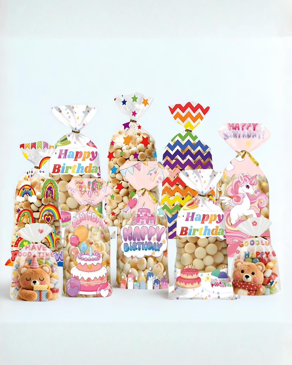 50pcs | Transparent OPP Party Treat Bags for Candy, Cookies & Snacks | Cake Theme Gift Packaging Bag