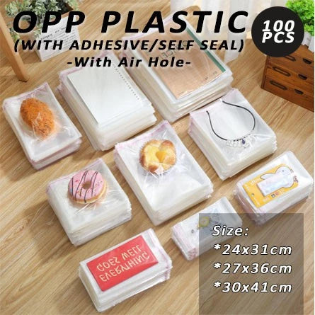 (100pcs) BIG OPP Plastic with Adhesive Tape for Clothes with Air Hole