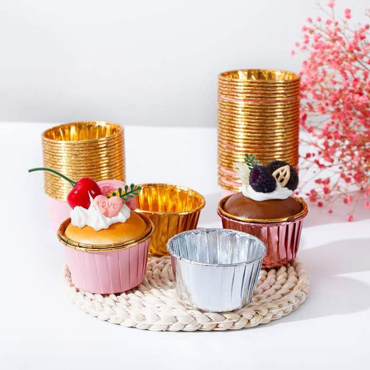 50pcs | Colorful Aluminum Foil Cupcake Liner Paper Cups Baking Muffin Liner