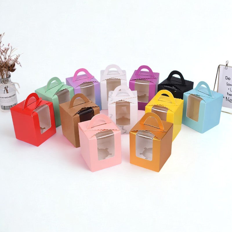 Pastry Box Single Solo Cupcake Box Cookies Boxes Individual Box with Handle 1PC