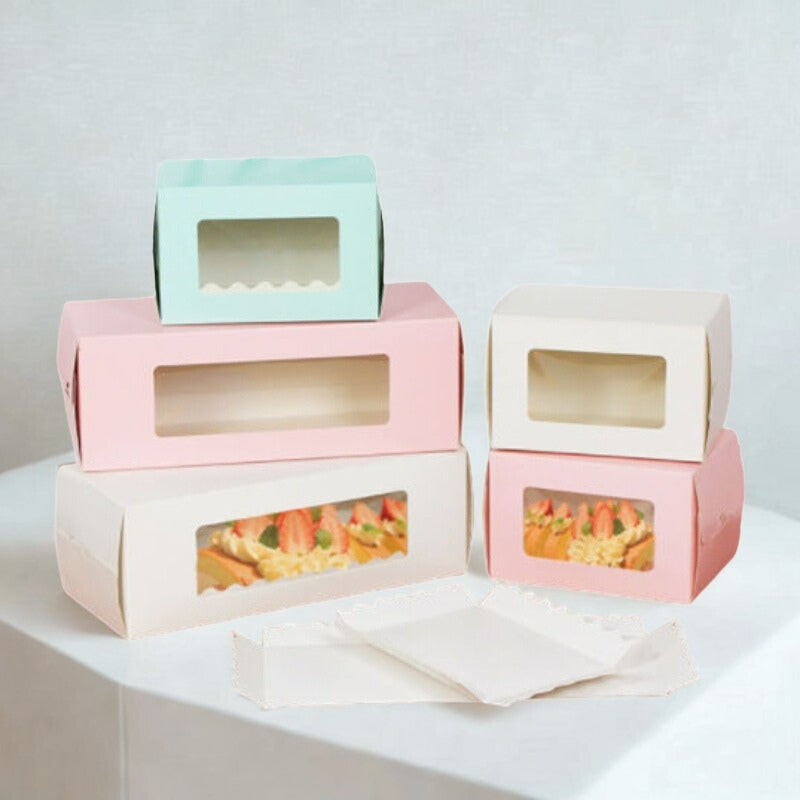 Cake roll window box with tray/pastry / long roll packaging box transparent window paper cake box