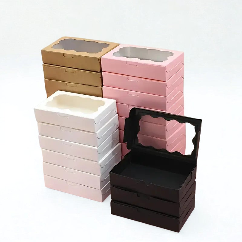 10pcs | Window Pastry Box - Kraft Paper Cake Boxes & Cups with Window muffin tart box