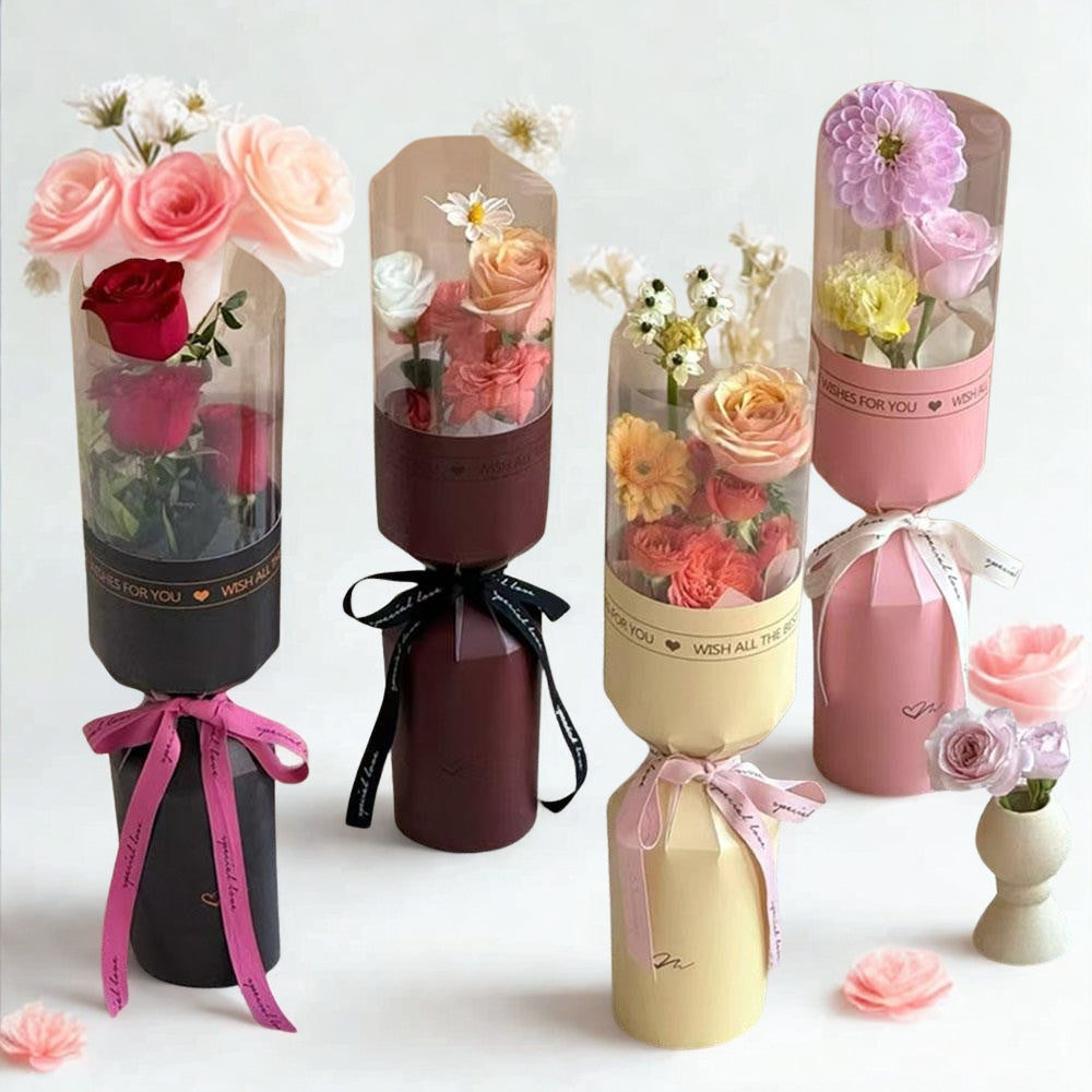 10pcs Round Flower Wrapping Paper in Clear Plastic Ideal for Valentine'S Day, Women'S Day, Anniv etc