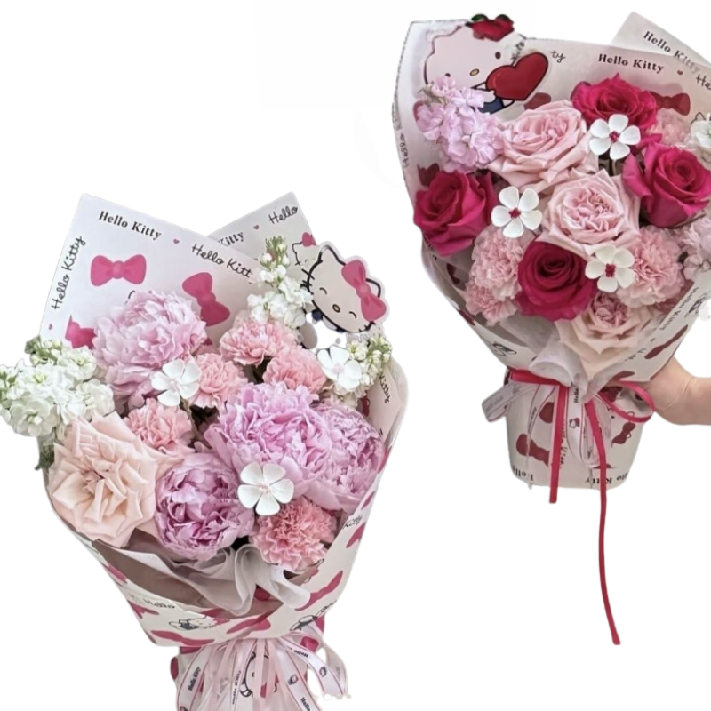 Hello Kitty Paper Bouquet Kraft Wrapping Paper Flower Cartoon Bouquet Packaging Material
