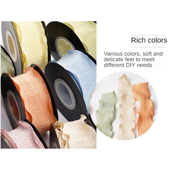 (4cmx9m) 1ROLL Wrinkled Lace Ribbon Packaging Ribbon Gift Box Diy Material Bow Ribbon