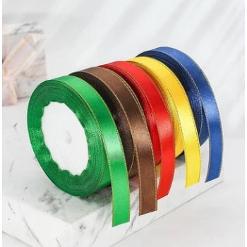 25yards|2.5cm High Quality Double Face Satin Gold Edge Satin Ribbon Gift Packaging Ribbon