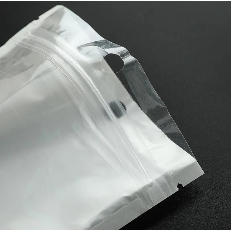 100 pcs | White Flat Pouch Ziplock Cosmetic Packaging Jewelry Clothes, Resealable