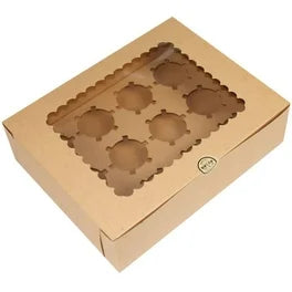 12 holes Cupcake/Muffin/Pastry WHITE/BROWN Box NO HANDLE w/ Inner holder Packaging case
