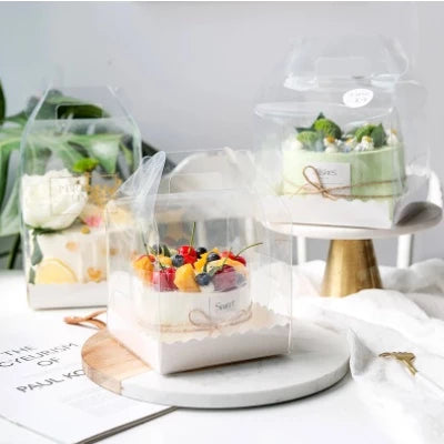 5pcs | CLEAR ACETATE TRANSPARENT MINI BOX | Clear Square Box for Mini Cakes with Pastry Liner