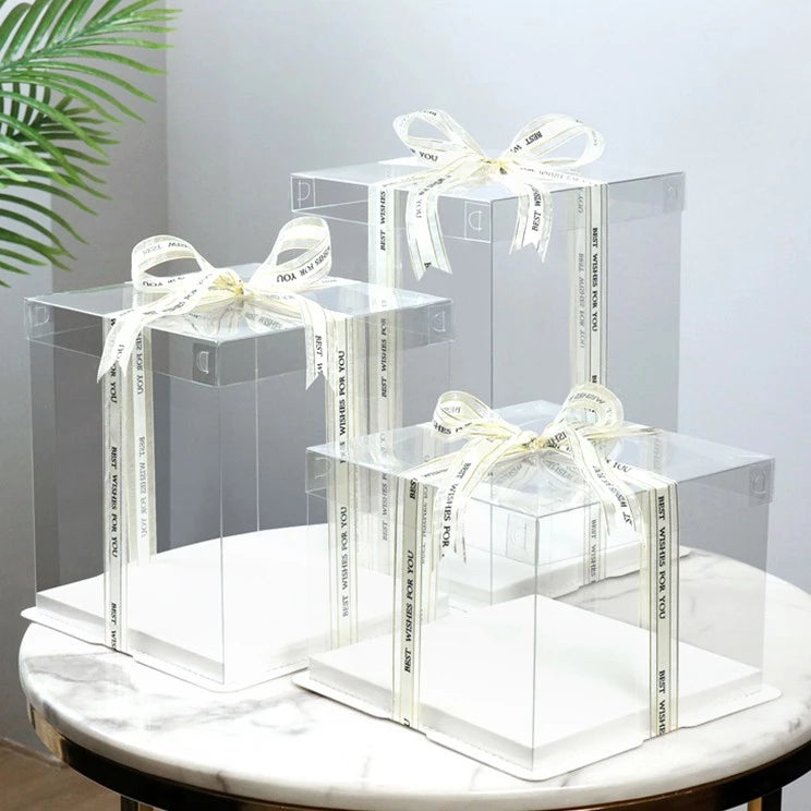 5pcs/set SQUARE Transparent birthday cake box square clear cake box (4/6/8/10/12 inch)