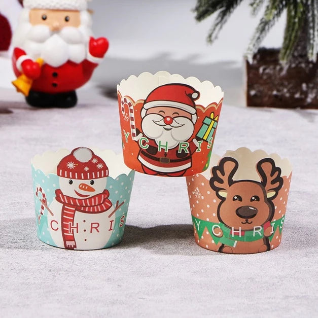 50pcs | Christmas Cupcake Paper Cup Oilproof Cupcake Liner Muffin Baking Cup Tray