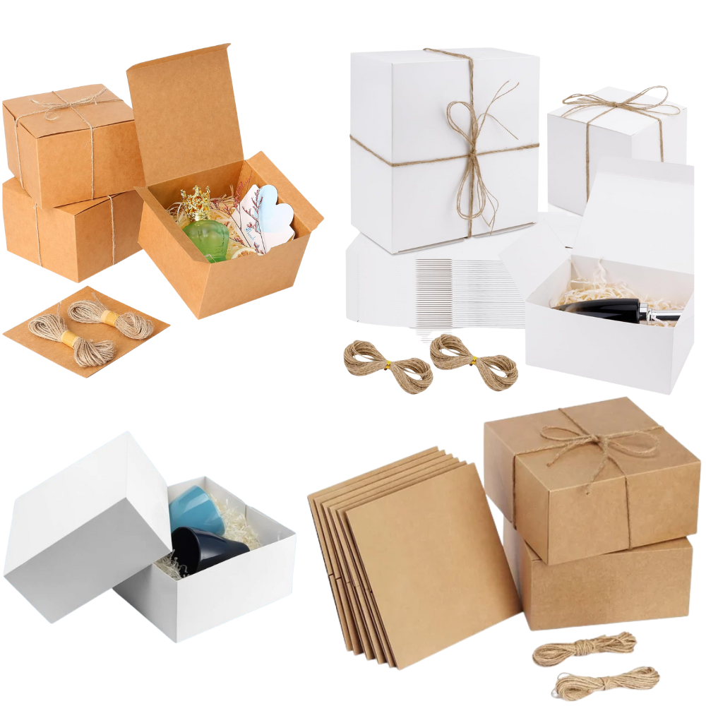 Square Kraft Paper Gift Box with Hemp Rope & Tag – Minimalist & Stylish Packaging
