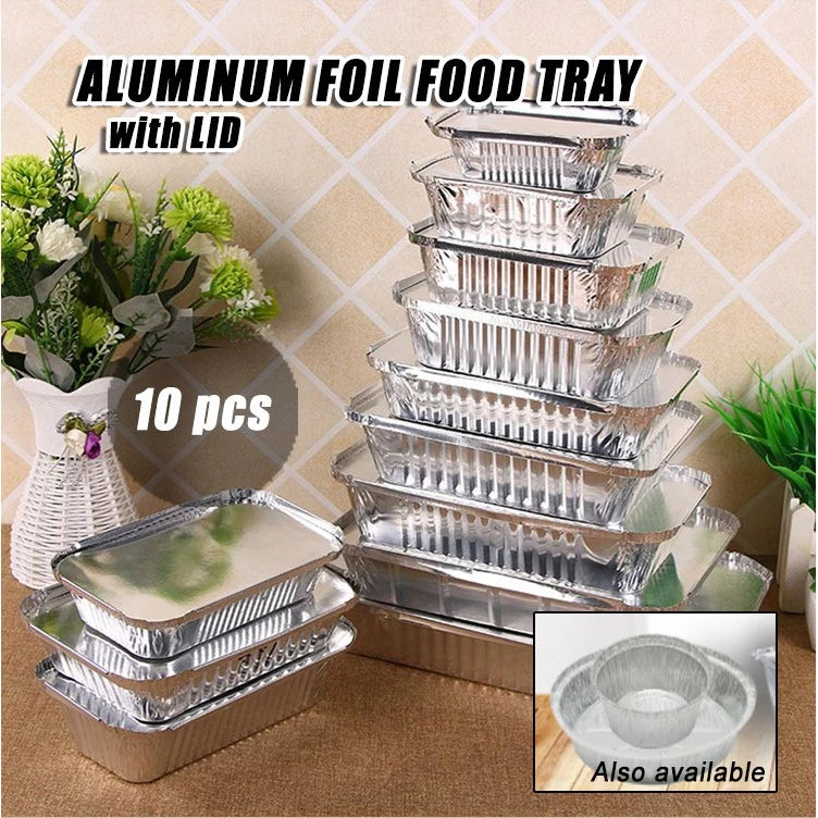 10pcs Aluminum food Trays with Lid disposable lunch box food container Aluminum tray